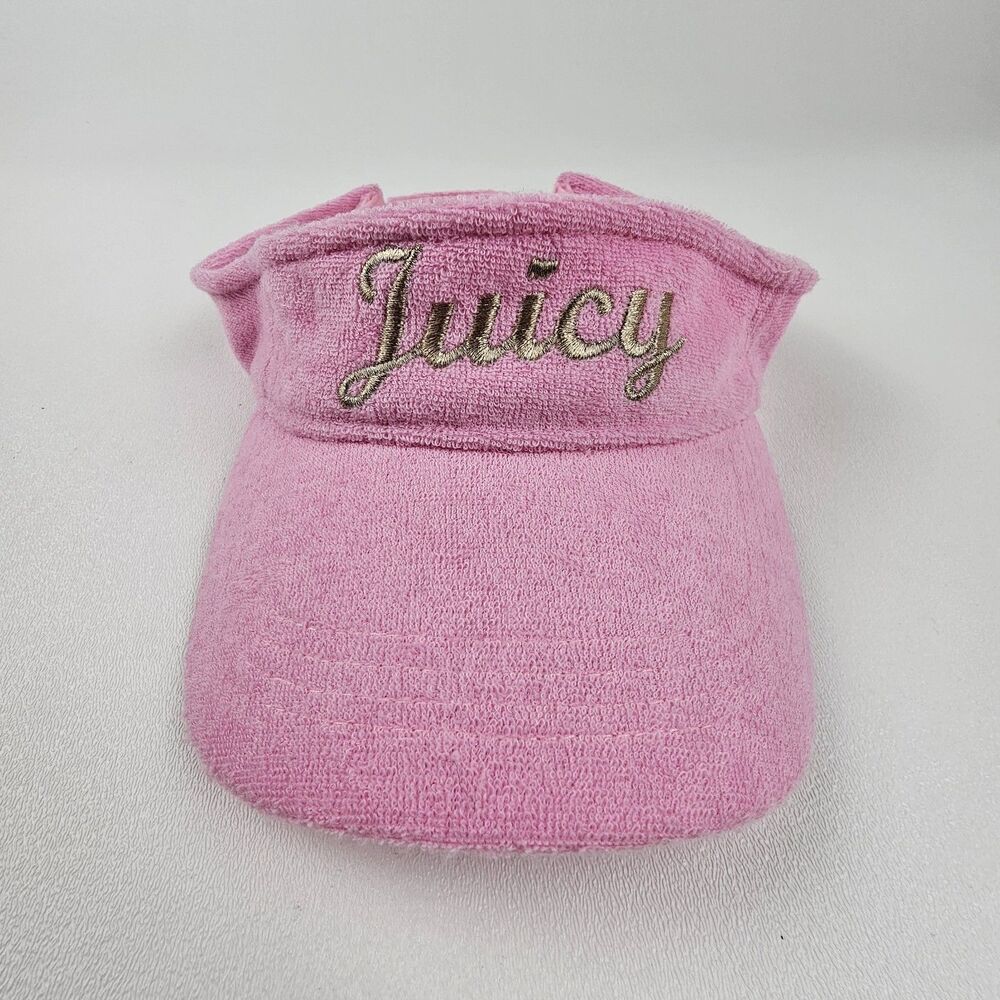 Juicy Couture Pink Terry Cloth Visor Hat Gold Logo Y2K Aesthetic McBling